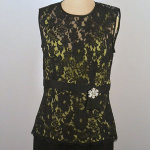 Petites Black All Lace, Lime Green slip Top 6P